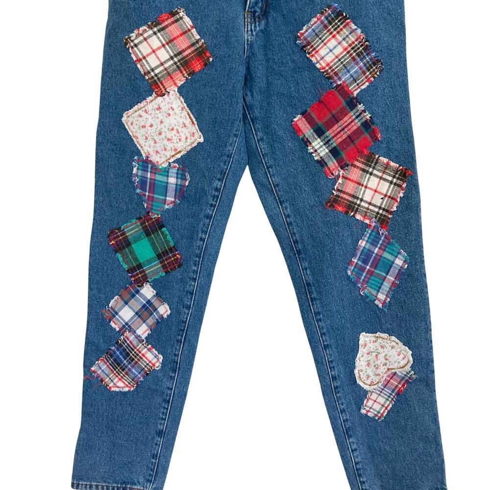 90s Moda Intl Medium Blue Patchwork High Rise Mom… - image 4